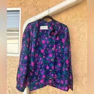 Vintage 1980s Amato top Purple Blue floral Plus 18